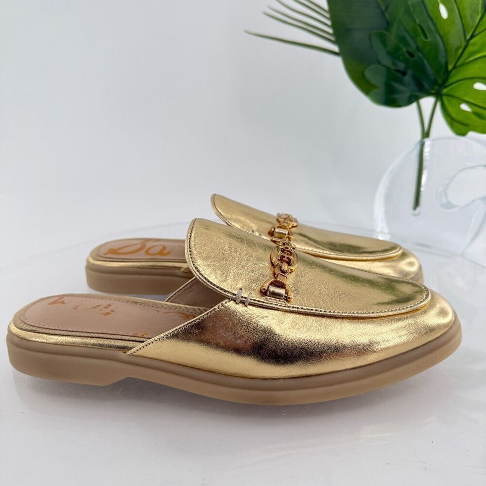 Sam Edelman Womens Kira Bit Mule Size 8 Gold Metallic Leather Slip On Shoe Flat - Picture 5 of 14